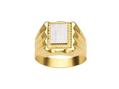 Einfarbiger Rechteckiger Ritter 15 Mm, 18k Bicolor Gold, Finger 56 Geschlossen - Standard Bild - 1