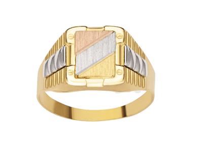 Quadratischer, Ziselierter Ring 12 Mm, 3 Gold 18k, Finger 58 Geschlossen