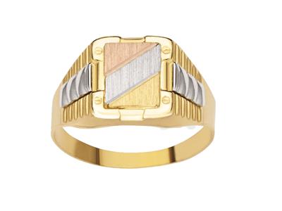 Quadratischer, Ziselierter Ring 12 Mm, 3 Gold 18k, Finger 64 Geschlossen - Standard Bild - 1