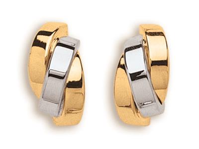 Ohrringe 22 Mm, Ineinander Verschlungene Ovale, Stiel Und Schläger, 18k Zweifarbiges Gold