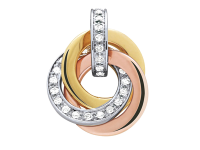Anhänger Mit Mehreren Ringen, Diamanten 0,21ct, 3 Goldarten 18k