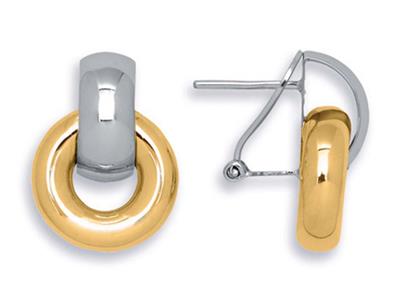 Ohrringe 14 Mm, Grauer Ring In Gelbem Kreis, 18k Bicolor Gold