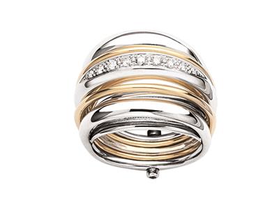 Gliederring Mit 5 Ringen, Diamanten 0,20ct, 18k Bicolor Gold, Finger 50