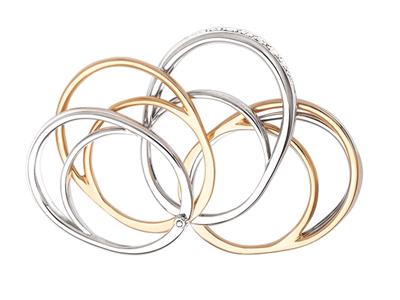 Gliederring Mit 5 Ringen, Diamanten 0,20ct, 18k Bicolor Gold, Finger 52 - Standard Bild - 3