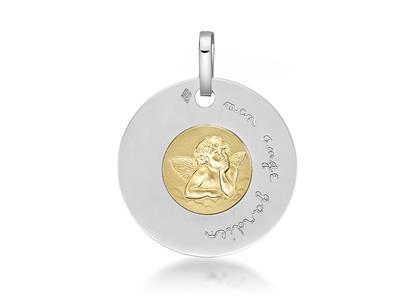 Medaille Scheibe Engel 18 Mm, Bicolor Gold 18k