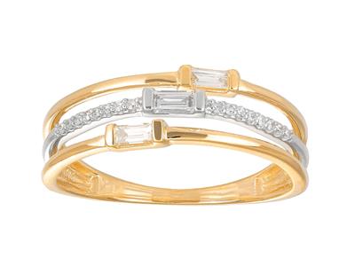 Dreireihiger Ring, Runde Und Baguette-diamanten 0,20ct, 18k Bicolor-gold, Ringgröe 48