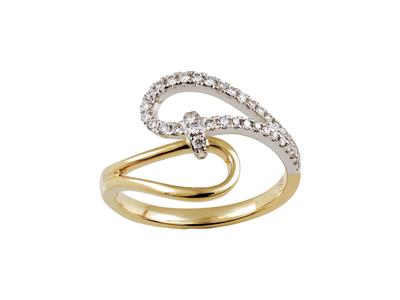 Doppelschleifenring, Diamanten 0,26ct, 18k Bicolor Gold, Ringgröe 56