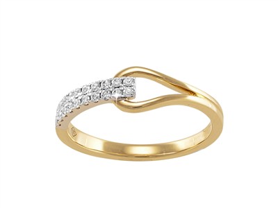 Ring Schleife 6 Mm, 2 Reihen Diamanten 0,17 Ct, Bicolor-gold 18 Kt, Fingergröße 56 - Standard Bild - 1