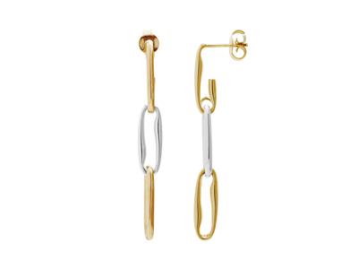 Ohrringe 3 Hangende Rechteckige Maschen Phantasie, 45 X 6 Mm, Hohles Rohrchen, Bicolor-gold 18k. - Standard Bild - 1