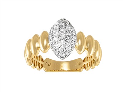 Ring Godroniert 6 Mm, Mittelteil Navette 11 X 7 Mm, Runde Diamanten 0,28 Ct, Bicolor-gold 18 Kt, Fingergr - Standard Bild - 1