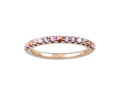 Halb-turm-trauring Rainbow 2 Mm, Rosa Und Orangefarbene Saphire 0,30 Ct, Diamanten 0,08ct, 18 Karat Roségold, Finger 50