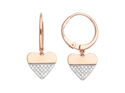 Ohrringe Herz 25 Mm, Diamanten 0,16ct, 18k Roségold