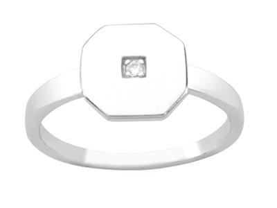 Ring Motiv Oktagon Mit Einem Zirkoniumoxid, Silber 925 Rhodiniert, Finger 51 - Standard Bild - 1