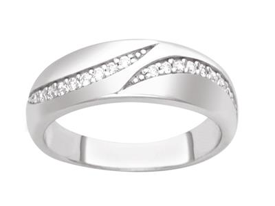 Ring Mit Virgula-motiv Und Zirkonia, 6 Mm, 925er Silber, Rhodiniert, Finger 51 - Standard Bild - 1
