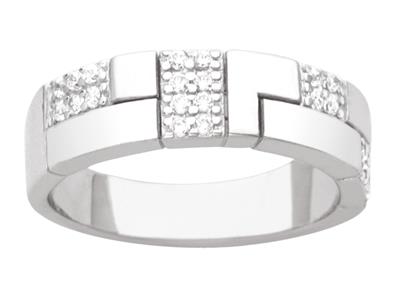 Ring Quadratmotiv Mit Zirkonen, 5mm, Silber 925 Rhodiniert, Ringgröe 56