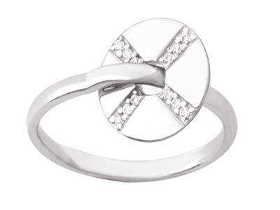 Ring Motiv Freie Scheibe Mit Zirkonen, Silber 925 Rhodiniert, Finger 50 - Standard Bild - 1