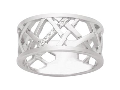 Breiter Ring Mit Geometrischen Motiven Und Zirkonia, 8 Mm, Silber 925, Rhodiniert, Finger 50 - Standard Bild - 1