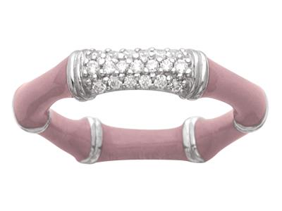 Ring Bambusmuster In Altrosa Emaille Und Zirkonia, 4 Mm, Silber 925, Rhodiniert, Ringgröe 52