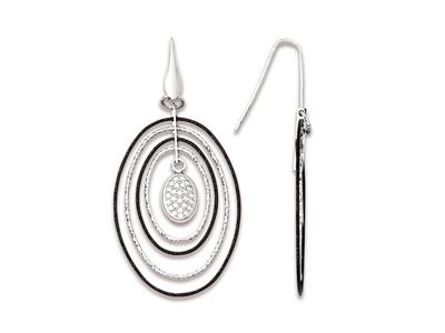 Ohrringe Muster Oval 7 Cm, Silber 925 Rhodiniert Plus Ruthenium - Standard Bild - 1