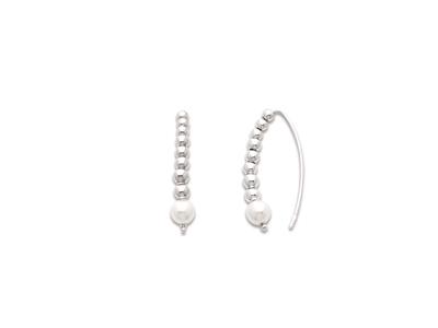Ohrringe Mit Stäben, Birnen, Kugeln Und Weißer Perle, 30 Mm, 925er Silber, Rhodiniert - Standard Bild - 1