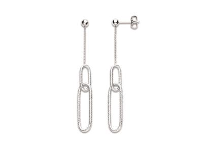 Hängeohrringe, Kette Mit 2 Rectangles-motiven, 60 Mm, 925er Silber, Rhodiniert
