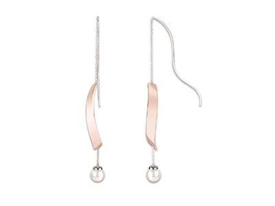 Ohrringe Haken An Gebogener Kette Und Perlen 65 Mm, 925er Silber, Rhodiniert, Roséfarben Beschichtet