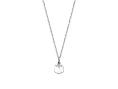 Anhänger Flacher Würfel, Zirkonia, Silber 925 Rhodiniert