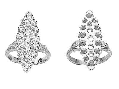 Marquise-ring Für 19 Steine Von 3,5 Und 2 Steine Von 1,5 Mm, 800er Weigold. Ref. 5736