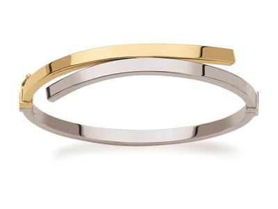 Armband Hohlring Mit Versetzter Öffnung, Quadratischer Draht 3 Mm, 60 X 50 Mm, Bicolor Gold 18k