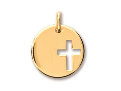 Jeton-medaille Mit Durchbrochenem Kreuz 16 Mm, 18k Gelbgold Poliert