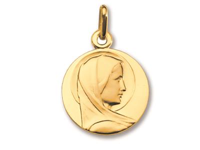 Medaille Jungfrau Im Profil, 18k Gelbgold Matt Und Poliert