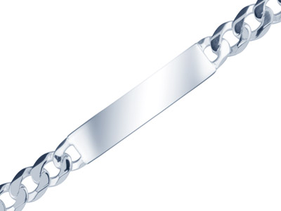 Identitätsarmband Mit Diamantiertergourmette-masche, 7,4 Mm, 21,5 Cm, 925er Silber Glieder, Mit Echtheitsstempel