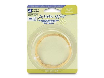 Beadalon Artistic Wire, StÄrke 21, Flach, 3 mm X 0,75 mm, Silberbeschichtete Goldfarbe, 0,91 m - Standard Bild - 1