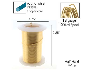 Wire Elements, 18 Gauge, Gold Colour, Tarnish Resistant, Medium Temper, 10yd/9.14m - Standard Bild - 2