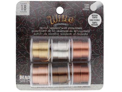 Wire Elements, 18 Gauge, Pk 6 Assorted Colours, Tarnish Resistant, Med Temper, 2yd/1.83m - Standard Bild - 1