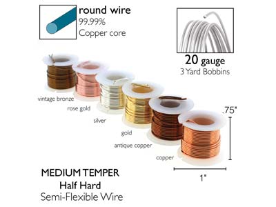 Wire Elements, 20 Gauge, Pk 6 Assorted Colours, Tarnish Resistant, Med Temper, 3yd/2.74m - Standard Bild - 3