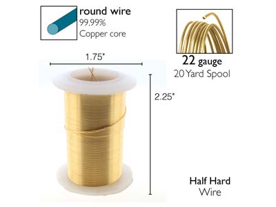 Wire Elements, 22 Gauge, Gold Colour, Tarnish Resistant, Medium Temper, 20yd/18.29m - Standard Bild - 2
