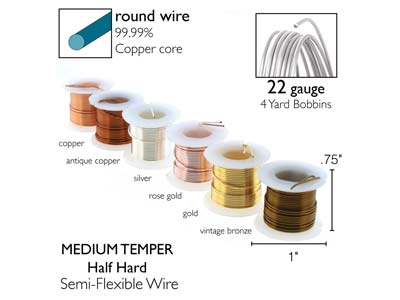 Wire Elements, 22 Gauge, Pk 6 Assorted Colours, Tarnish Resistant, Med Temper, 4yd/3.66m - Standard Bild - 3