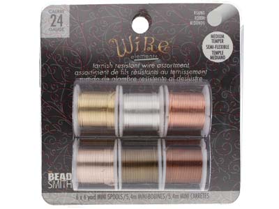 Wire Elements, 24 Gauge, Pk 6 Assorted Colours, Tarnish Resistant, Med Temper, 6yd/5.49m - Standard Bild - 1