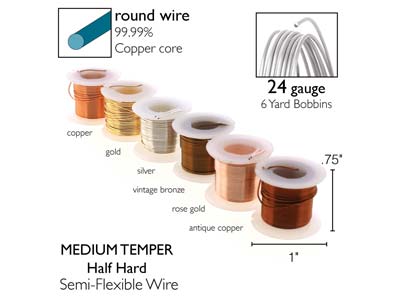 Wire Elements, 24 Gauge, Pk 6 Assorted Colours, Tarnish Resistant, Med Temper, 6yd/5.49m - Standard Bild - 3