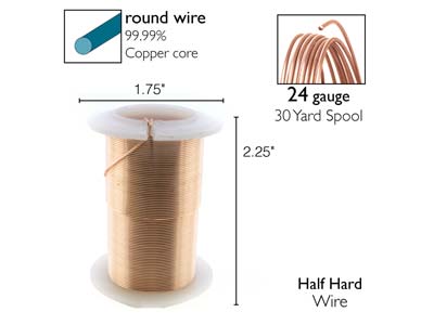 Wire Elements, 24 Gauge, Rose Gold Colour, Tarnish Resistant, Medium Temper, 30yd/27.43m - Standard Bild - 2