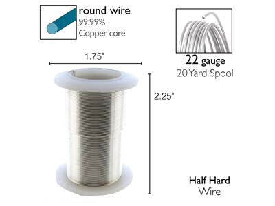 Wire Elements, 22 Gauge, Silver Colour, Tarnish Resistant, Medium Temper, 20yd/18.29m - Standard Bild - 2