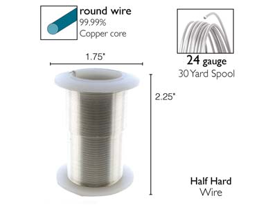 Wire Elements, 24 Gauge, Silver Colour, Tarnish Resistant, Medium Temper, 30yd/27.43m - Standard Bild - 2