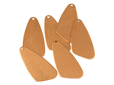 Kupferrohling, Rohling Asymmetrische Tropfen Mit 1 Loch, 39 X 19 Mm, Packung Zu 6