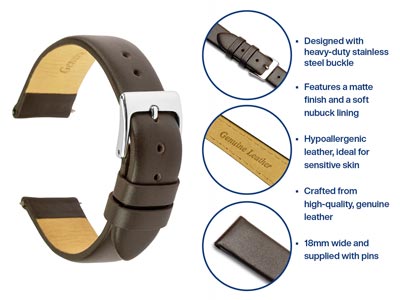 Braunes Uhrenarmband Aus Kalbsleder, 18 MM - Standard Bild - 4