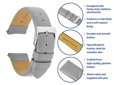 Uhrenarmband Aus Grauem Kalbsleder,20 MM - Standard Bild - 4