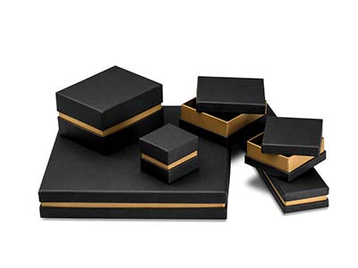 Schachtel Für Halskette, Schwarzer Karton Mit Gold Metallstreifen - Standard Bild - 3