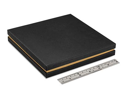 Schachtel Für Halskette, Schwarzer Karton Mit Gold Metallstreifen - Standard Bild - 4