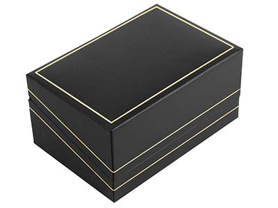 Etui Für Manschettenknöpfe, Schwarzes Kunstleder Mit Goldrand - Standard Bild - 2