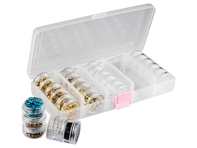 Set Aus 25 Stapelbaren Behältern Zur Perlenaufbewahrung In Einer Transparenten Box